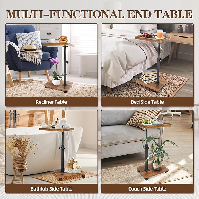 C Table Side Table End Table Adjustable Height，C Shaped End for Couch，Snack Tables,360°Swivel TV Tray Sofa Table， for Small Spaces，Side Tables Living Room and Bedroom for Sofa, Bed,Chair