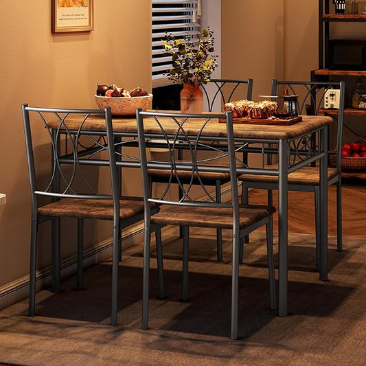 GAOMON Dining Table Set for 4, Rectangle Kitchen Table with 4 Wood Chairs Set for 4, 5-Piece Compact Apartment Kitchen & Dining Room Set Furniture for Small Spaces, Space-Saving, Rustic Brown