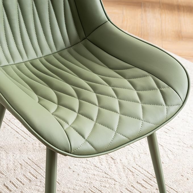 YOUNIKE Dining Chairs Set of 2 with High Backs Mid Century Modern Kitchen & Dining Room Chairs Faux Leather Upholstered Wide Accent Chair Comfortable Padded Living Wating Room Chair Olive Green