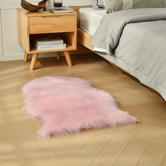 duduta Pink Faux Sheepskin Rugs 2x3 ft, Faux Fur Chair Seat Covers Fluffy Shag Throw Rugs Machine Washable