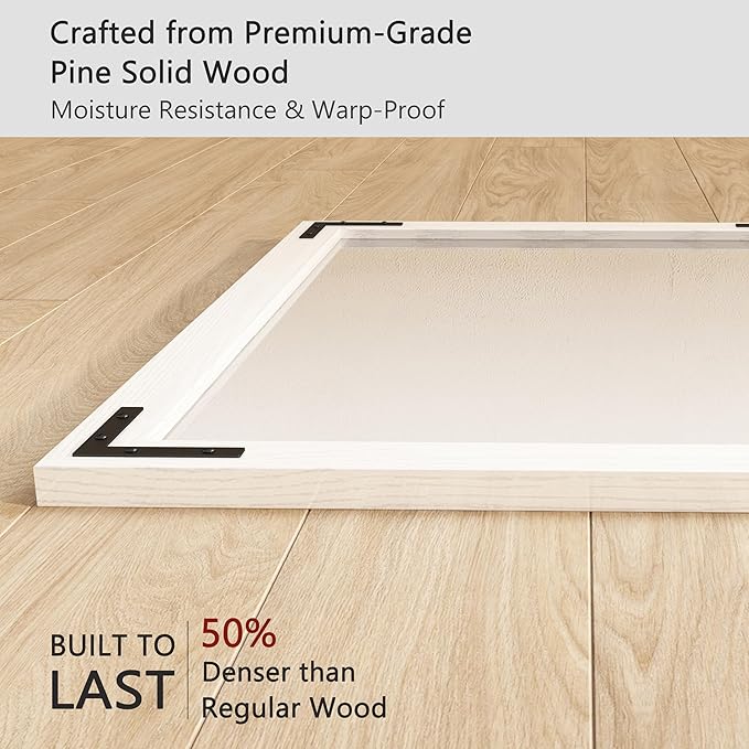 VocalStar White Wood Framed Mirror 18 x 26 Inch, Rustic Natural White Wooden Rectangle Bathroom Vanity Wall Mirror for Farmhouse Boho Decor, 1/4-inch Shatterproof Glass | Waterproof