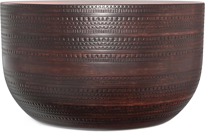 SIMPLIHOME Johnsen 30-inch Wide Metal Drum Coffee Table in Oil Rubbed Bronze, Boho-Style Cocktail Table for Living Room or Family Room, Assembled