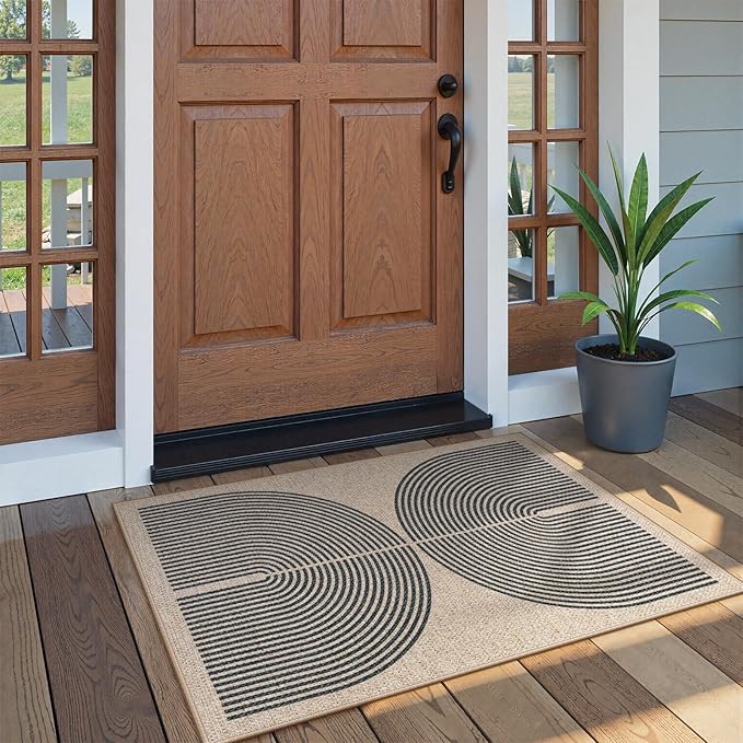 Lahome Rainbow Easy Jute Rug, 32"x48" Outdoor Mat Non Slip Door Mat Indoor Entrance, Farmhouse Neutral Lightweight Non Shedding Low Pile Throw Rug for Kitchen Entry Foyer