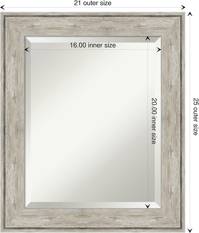 Amanti Art Silver Bathroom Mirror for Over Sink, 25x21 Crackled Metallic Rectangle Vanity Mirror, Small Rustic Farmhouse Frame, Hangs Horizonally and Vertically, Bathroom Wall Decor, Beveled Edge