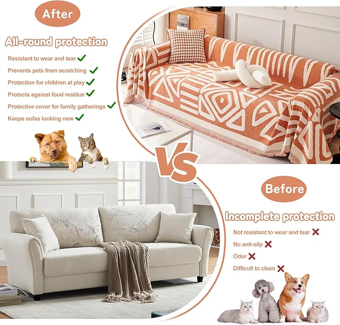 HANDONTIME Orange Sofa Covers for Chair Recliner Chenille Couch Throw Cover Pet Furniture Protector Thick Washable, 71" X71"
