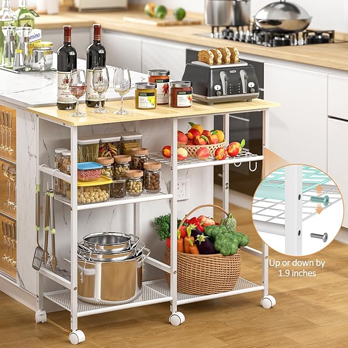Kitchen Microwave Cart, Microwave Stand with Adjustable Shelf, Coffee Bar Stand Kitchen Baker's Rack with Wheels Rolling Storage Cart Organizer Shelf for Living Room, Office, Balcony