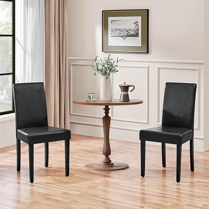 Yaheetech Dining Chairs Set of 2 Faux Leather Modern Dining Room Chairs with Rubberwood Legs and Padded Seat for Kitchen/Living Room/Restaurant, Black