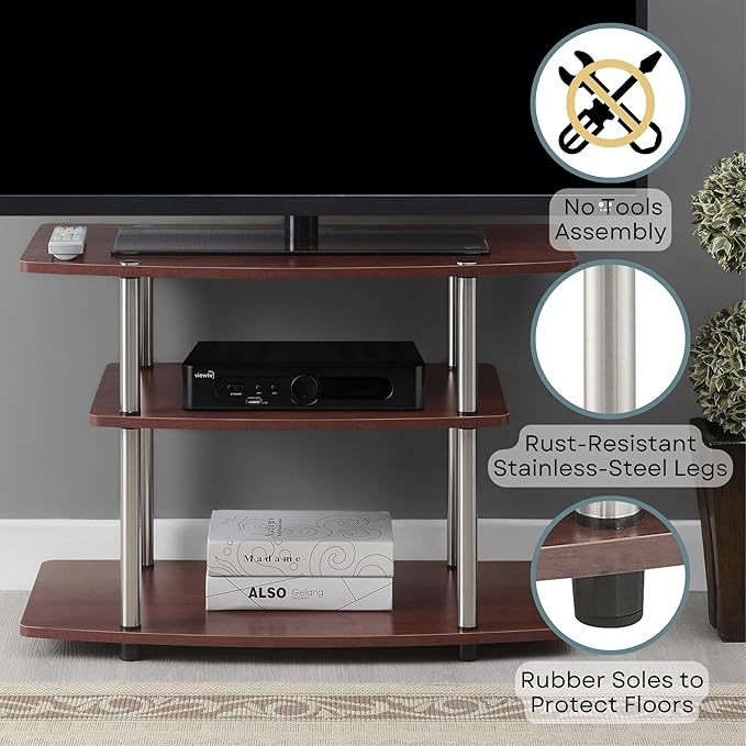 Convenience Concepts Designs2Go No Tools 3-Tier TV Stand 31.5" - Entertainment Center for TVs up to 37 Inches, Modern TV Console with Shelves for Living Room, Family Room, Cherry