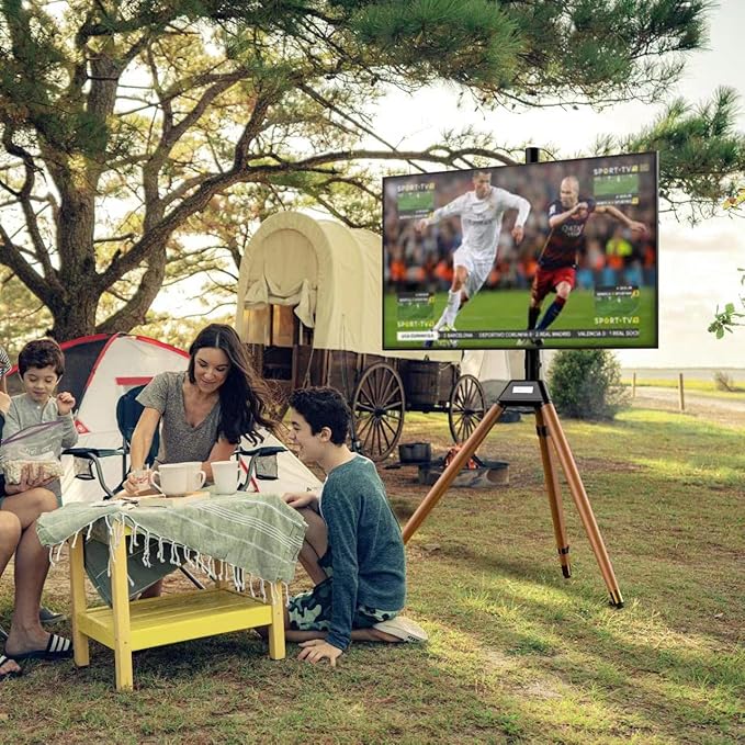 Tripod TV Stand for 32-75 Inch Screen up to 77lbs, Height Adjustable Easel TV Floor Stand with Wood Legs and Cable Ties
