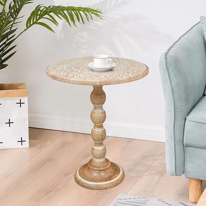 End Tables for Living Room– SideTables for Small Spaces, Modern Accent Nightstand with Hand-Carved Top & Solid Wood Tables for Living Room, Bedroom, Office – Scorch Burnt Finish_18x22 White wash