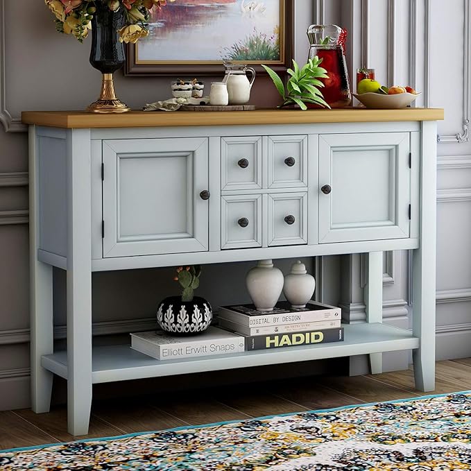 Merax Modern Wood Buffet Sideboard with Drawers and Bottom Shelf Console Table for Living Room Dinning Room Kitchen (Lime White)