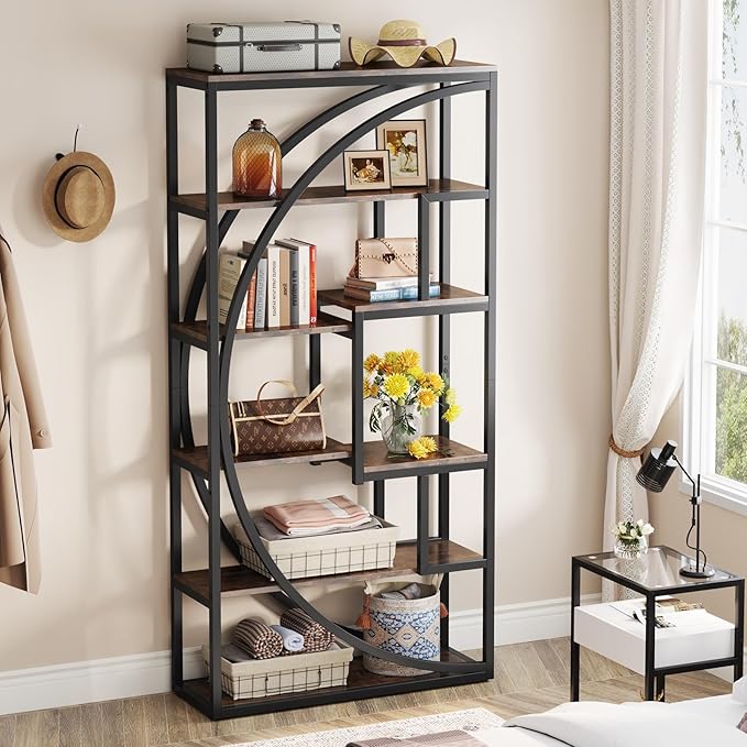 Tribesigns Bookshelf, Industrial 5-Tier Etagere Bookcase, 70.8 inch Tall Bookshelf with 8 Open Storage Shelf, Book Shelf Display Tack Shelving Unit for Home Office Living Room, Rustic Brown