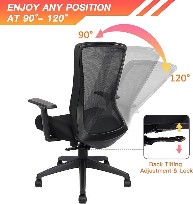 400lbs Big and Tall Office Chair, Mesh Office Desk Chair with Lumbar Support, Comfy Executive Swivel Computer Chair with Adjustable Height,2D Armrests and Tilt Lock