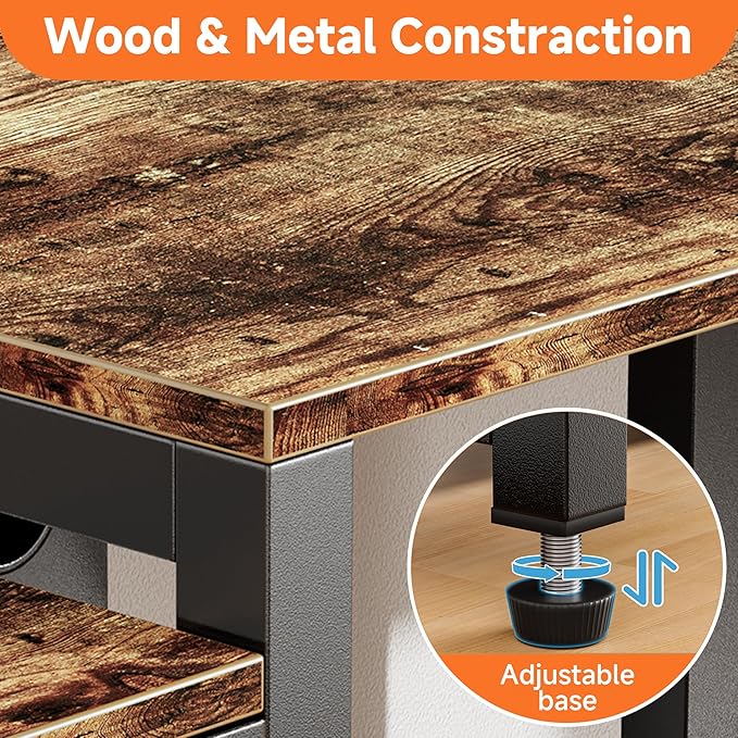 Aquzee TV Stand with Mount for up to 75 inch with Power Outlet, 58”W Wood Entertainment Center with Record Player Storage for 50 55 60 65 70 75 inch TV, Height Adjust Swivel Mounted Television Stand