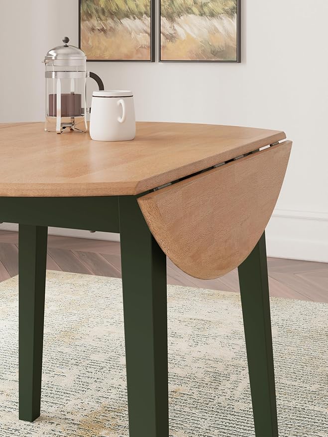 Signature Design by Ashley Gesthaven Modern Dining Drop Leaf Table with 4 Legs, Light Brown & Green
