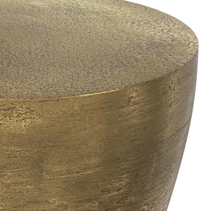 SIMPLIHOME Cavan Metal Side Table in Antique Brass, 16.5" Round, 17.75" H, Cast Aluminum Accent Table for Living Room, Bedroom, Office, Mid-Century Modern Design