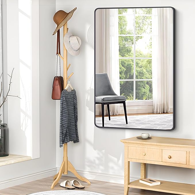 BONEWEI 36x48 inch Bathroom Mirror,Black Rectangle Mirror,Wall Mounted Bathroom Frame Vanity Mirror with Round Corner for Bedroom Living Room, Entryway Hangs Horizontal or Vertical