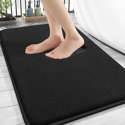 OLANLY Thick Memory Foam Bath Mat Rug 34x21, Extra Soft Absorbent Bathroom Rug, Quick Dry Bath Mats, Non-Slip, Machine Washable Carpet for Bathroom, Tub and Shower, Home Decor Accessories, Black
