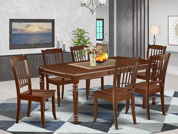 East West Furniture DODA7-MAH-W 7 Piece Kitchen Table & Chairs Set Consist of a Rectangle Dining Room Table with Butterfly Leaf and 6 Solid Wood Seat Chairs, 42x78 Inch, Mahogany