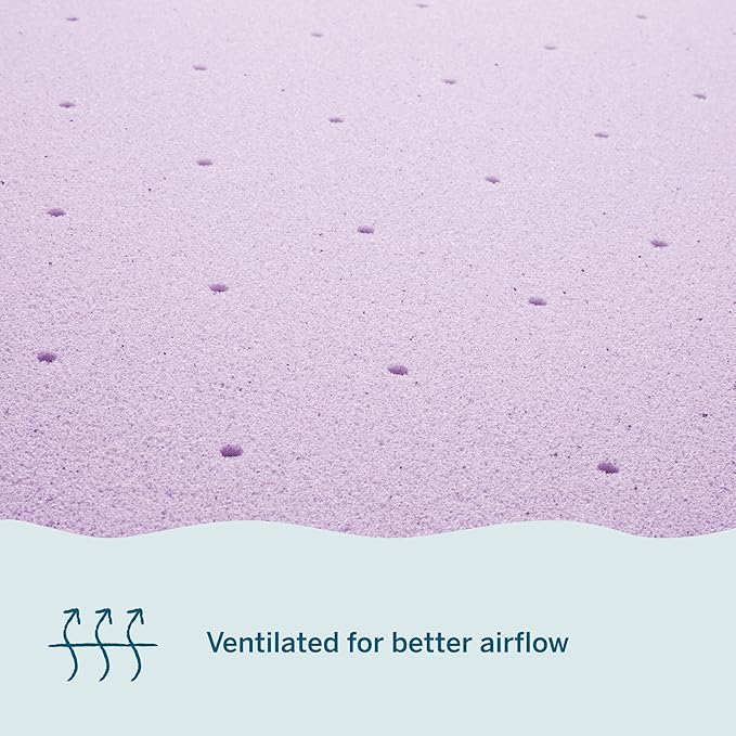 Lucid 4 Inch Lavender Infused Memory Foam Mattress Topper - Ventilated Design – Pressure Relieving Bed Topper - Mattress Pad – CertiPur Certified - King Size