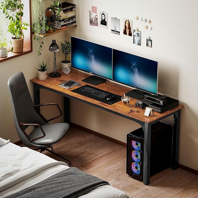 HOMCOM Modern Simple Large Computer Desk, 71" Long Home Office Desk for Two Person, Multi-Purpose Computer Table for Home Office Study, Rustic Brown