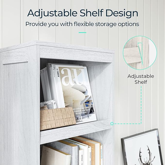 LINSY HOME 5-Shelf Bookcase, Narrow Bookshelves Floor Standing Display Storage Shelves 68 in Tall Bookcase Home Decor Furniture for Home Office, Living Room, Bed Room - White Oak