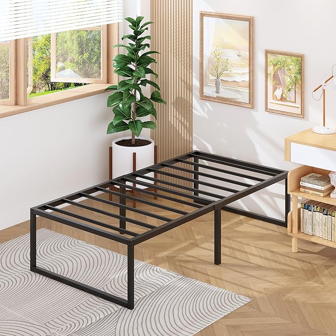18 Inch Twin Bed Frames Heavy Duty Metal Twin Platform Bed Frame No Box Spring Needed, Noise Free, Easy Assembly, Black