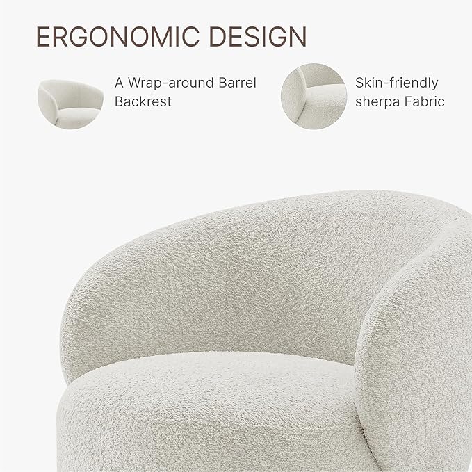 Swivel Accent Chair Round Barrel Armchair Upholstered Performance Fabric for Living Room Bedroom Waitingroom,2 Box,Cream