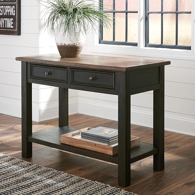 Signature Design by Ashley Tyler Creek Modern Farmhouse Sofa Table, Brown & Black