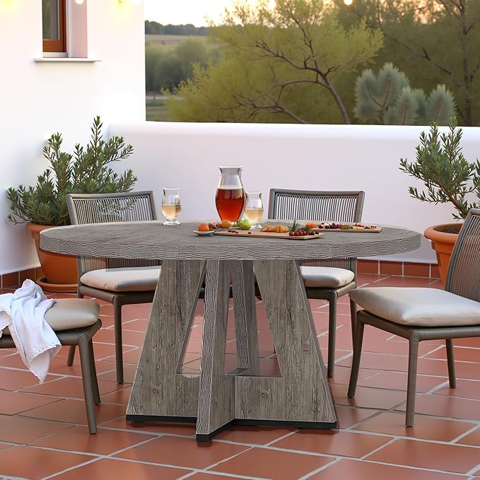 Round Dining Table for 4, 47 Inch Dinner Table Farmhouse Wooden Circle Kitchen Tables with Cross Base for Dining Room, Kitchen, Living Room, Gray