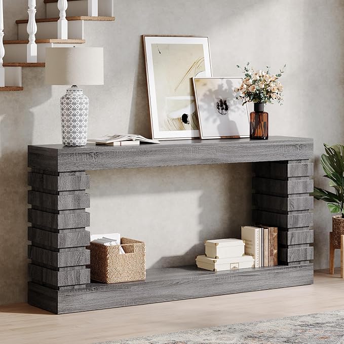 Tribesigns 70.8-Inch Long Console Table, Wood Entryway Table with Storage, Narrow Sofa Table for Living Room Entryway Hallway (Gray)