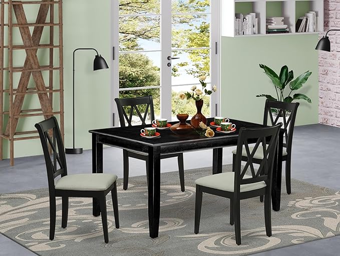 East West Furniture DUCL5-BLK-C 5 Piece Kitchen Table & Chairs Set Includes a Rectangle Dining Table and 4 Linen Fabric Dining Room Chairs, 36x60 Inch, Black