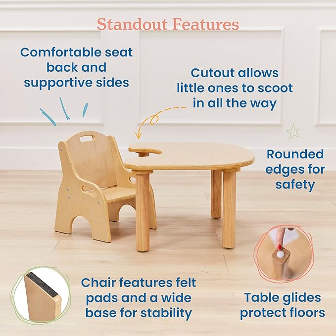 ECR4Kids Little Learner Table and Chair Set, Kids Furniture, Natural