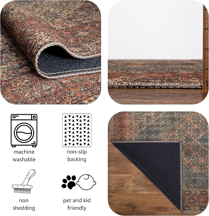 Keen Home Design 4x6 Rug - Machine Washable Area Rug with Non-Slip Backing, Ideal for Living Room, Dining Room, Bedroom - Vintage, Easy Clean, Durable, Low Pile Rug - (4' x 6')