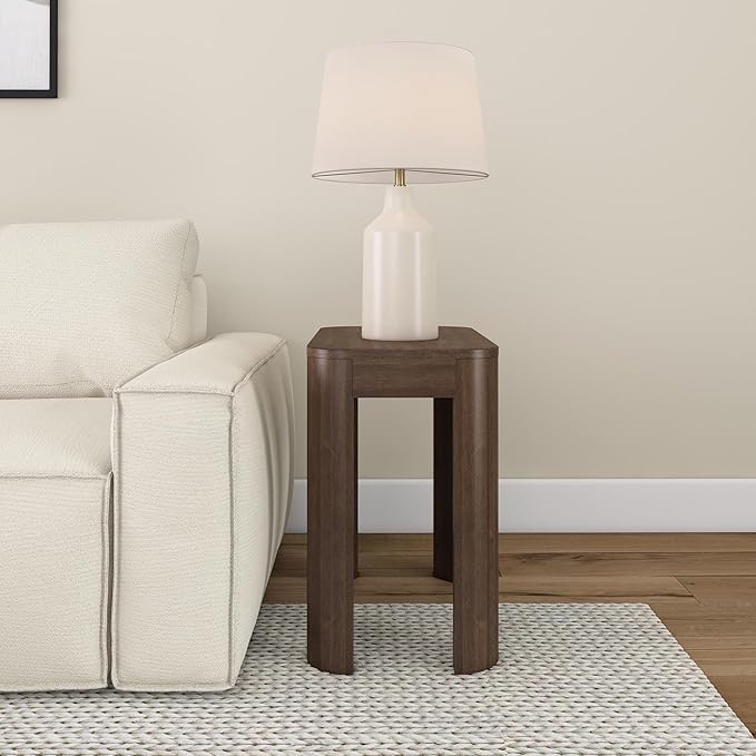 Plank+Beam Modern Rounded Rectangular Side Table, Solid Wood End Table for Living Room, 25in, Walnut