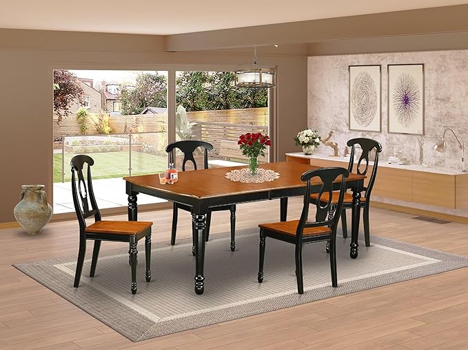 East West Furniture DOKE5-BCH-W 5 Piece Dining Room Furniture Set Includes a Rectangle Kitchen Table with Butterfly Leaf and 4 Dining Chairs, 42x78 Inch, Black & Cherry