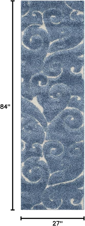 SAFAVIEH Florida Shag Collection Runner Rug - 2'3" x 7', Light Blue & Cream, Scroll Design, Non-Shedding & Easy Care, 1.2-inch Thick Ideal for High Traffic Areas in Living Room, Bedroom (SG455-6011)