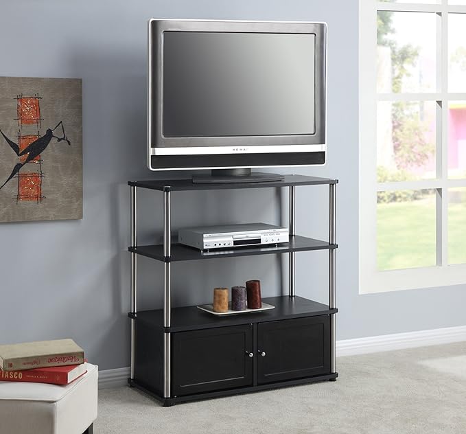 Convenience Concepts Designs2Go Highboy TV Stand with Storage Cabinets and Shelves for TVs up to 40 Inches, Black