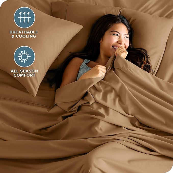Bare Home King Sheet Set - Luxury 1800 Ultra-Soft Microfiber King Bed Sheets - Double Brushed - Deep Pockets - Easy Fit - 4 Piece Set - Bedding Sheets & Pillowcases (King, Caramel)