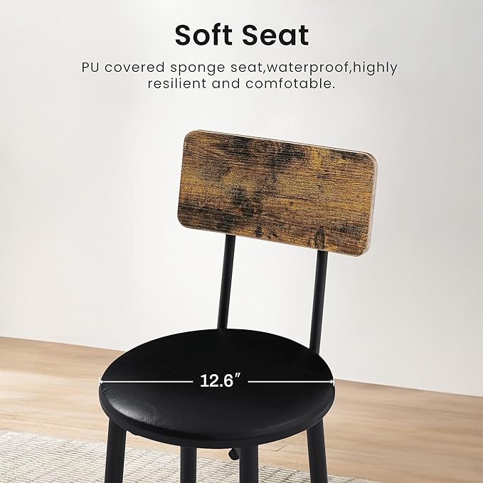 Bar Stools with Back, High Kitchen Barstools with Back, Counter Stools Bar Chairs with Backrest, Footrest, Industrial Seat for Dining Room Kitchen Bar (Rustic Brown and Black) BS-003RBV1