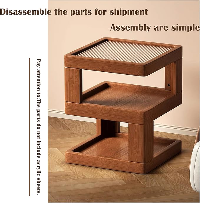 Nightstand Bedside Table with 3-Tier Storage, Modern Solid Rubberwood End Side Table for Bedroom Living Room,Original Wood Color Walnut (15.7" D x 15.7" W x 21.2" H)