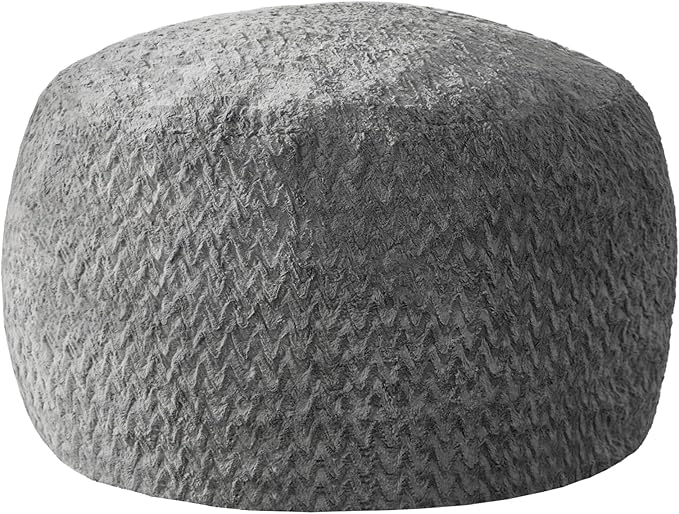 Hobestluk 3ft Bean Bag Chairs for Adults Large Beanbag Chair with Chevron Plush Fur Cover Big Bean Bag Chair for Living Room Bedroom Dorm Office - Grey (36” x 36” x 22”)