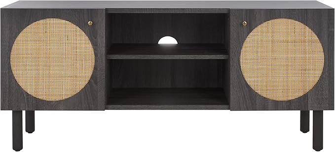 SAFAVIEH Home Collection Ophelia Distressed Black 2-Door 2-Shelf Entertainment Media Stand (Fits up to a 50" Flatscreen TV)