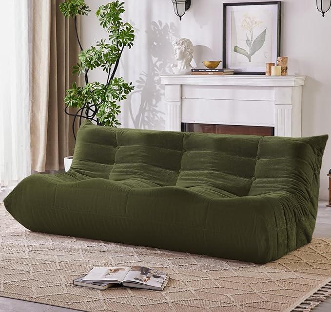 Bean Bag Chair, 3 Seater Fireside Chair Large Bean Bag Sofa for Adults, Memory Foam Chair Gaming Chairs with Comfy Design & Soft Fabric, Lazy Floor Sofa for Living Room, Bedroom, Olive Green