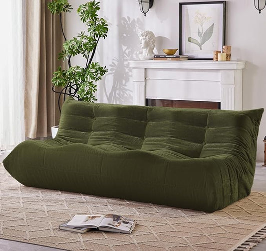 Bean Bag Chair, 3 Seater Fireside Chair Large Bean Bag Sofa for Adults, Memory Foam Chair Gaming Chairs with Comfy Design & Soft Fabric, Lazy Floor Sofa for Living Room, Bedroom, Olive Green