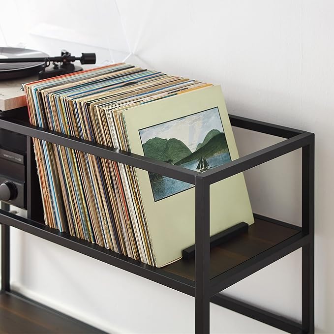 Crosley Furniture Provo Console Record Player Stand with Storage for Vinyl Records, Matte Black/Brown