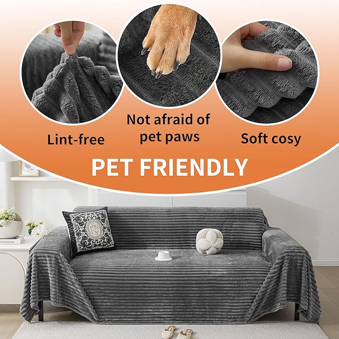 HAOMAIJIA Faux Fur Sofa Covers Couch Covers for 2 Cushion Couch Sofa Pet Friendly Soft Non Slip Couch Cover for Dogs Washable Sectional Couch Covers L Shape Furniture Protector (Grey, 71"x102")