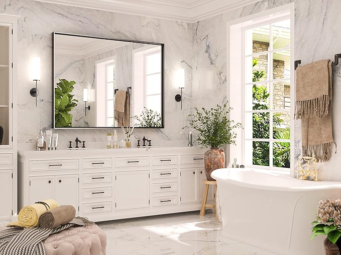 Keonjinn Black Framed Mirror for Bathroom 40 x 30 Inch, Rectangular Wall Mirror for Bathroom, Metal Frame Farmhouse Black Mirrors for Over Sink Large Decorative Rectangle Mirrors
