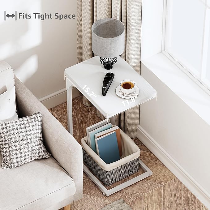QEEIG C Table Side Table Set of 2 Living Room Sets C Shaped Couch Tray End Tables Modern, White (017-30-002WW)