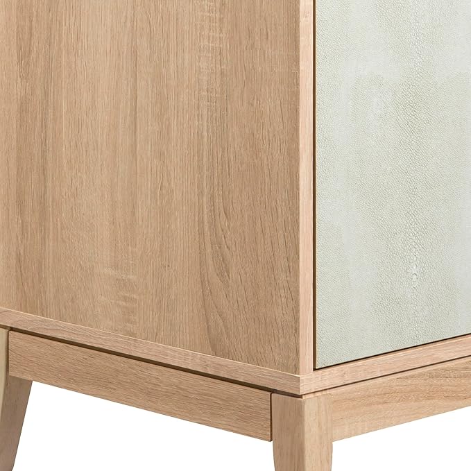 Sango Shagreen 2-Door Cabinet, Natural Finish Storage Cabinet with Faux Shagreen Texture, Brass Handle, Adjustable Shelf, Timeless Luxury Design, Versatile Furniture for Living Room or Dining Room
